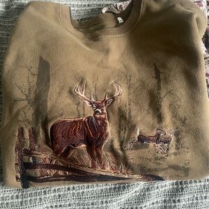 Vintage Streetwear L Nature Deer Buck Crewneck Sweatshirt Olive Green